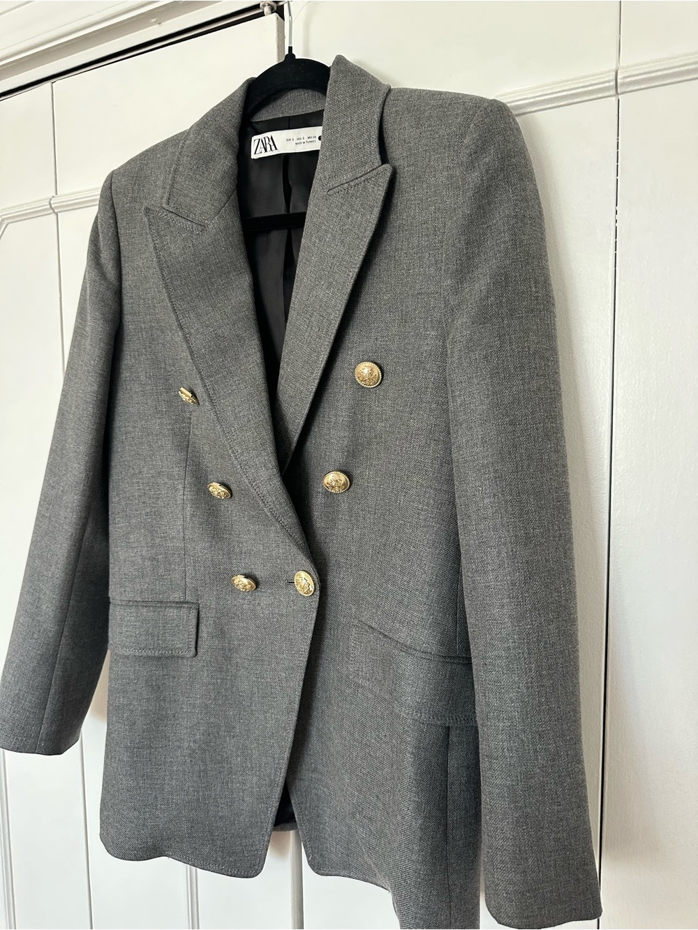 Zara Grey Double-Breasted Blazer with Gold Buttons